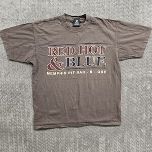 Vintage Red Hot And Blue‎ Memphis BBQ T Shirt Adult Large Faded Gray Image Works